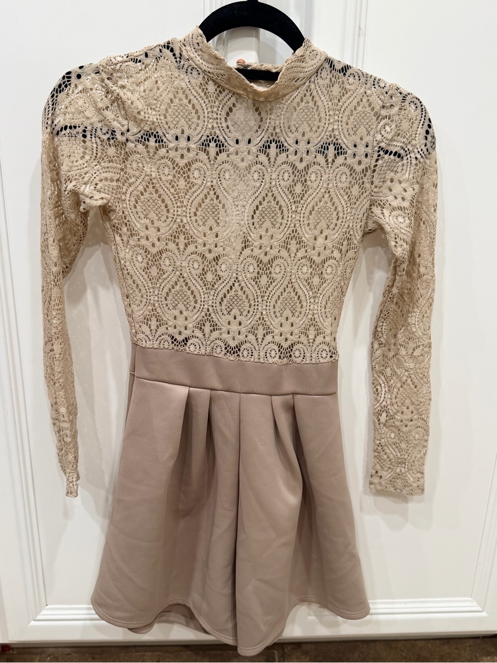 January 7 Beige Lace Bodice Pleated Skirt Romper